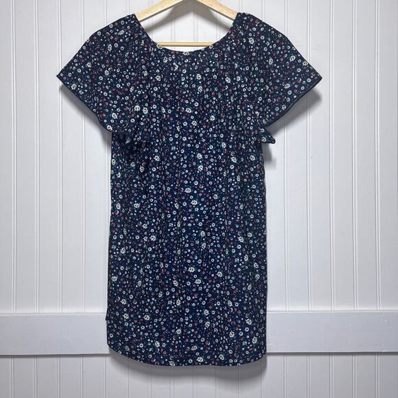 Simple Fun Women's Floral V-Neck Short Sleeve Blouse Large Blue - Picture 3 of 10